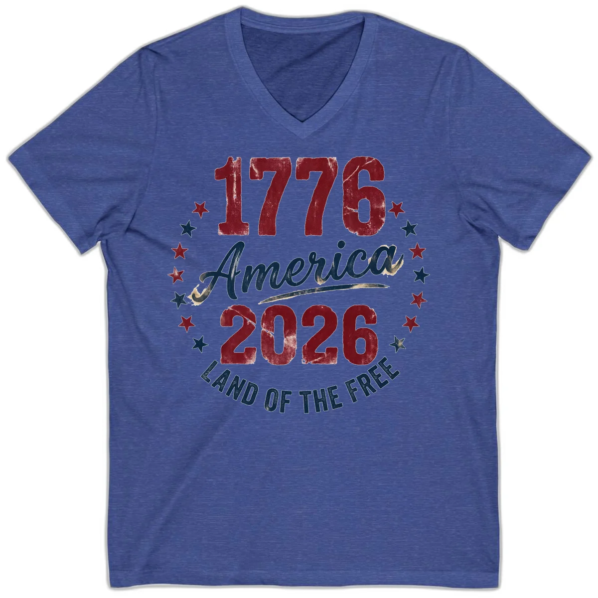 1776 America 2026 V-Neck in Heather True Royal