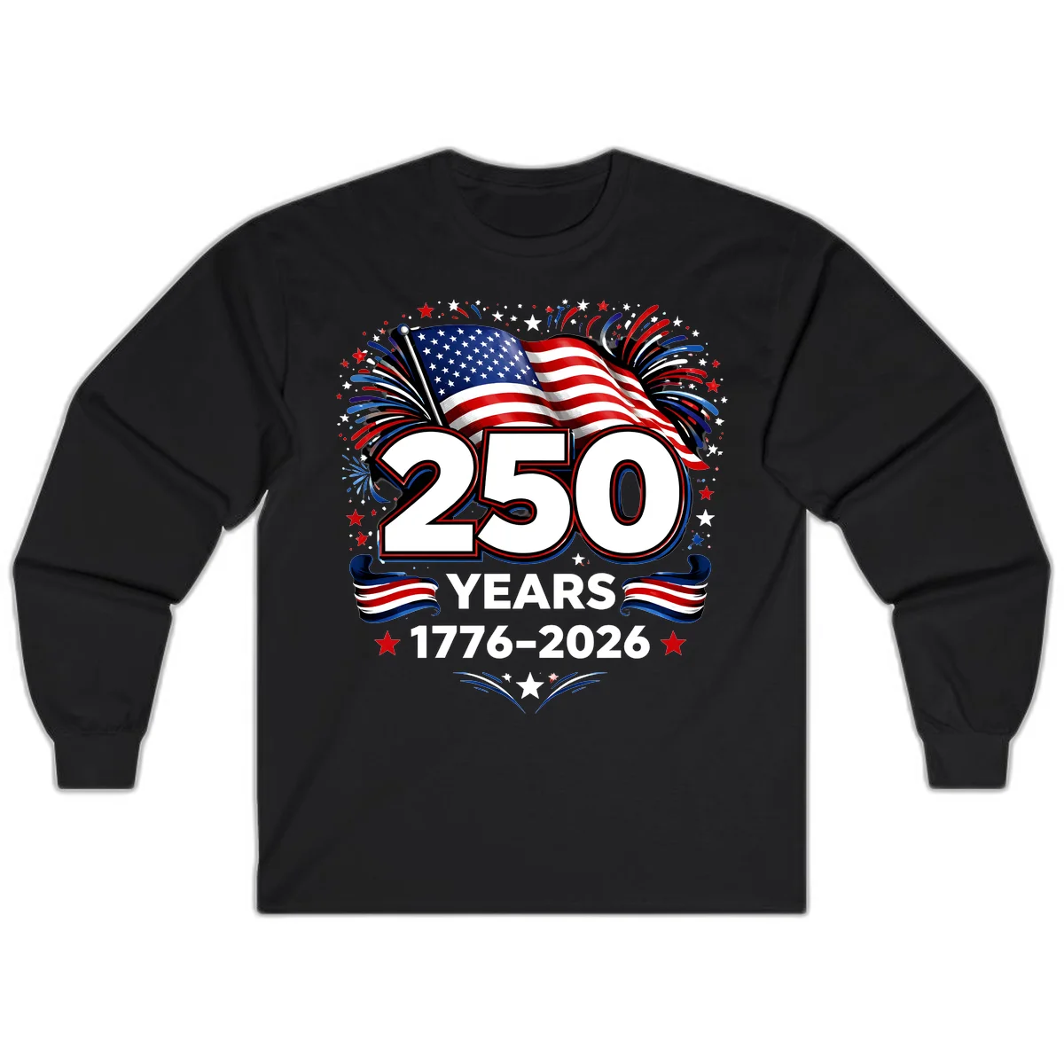 America's 250th Anniversary Celebration Design Long Sleeve in Black
