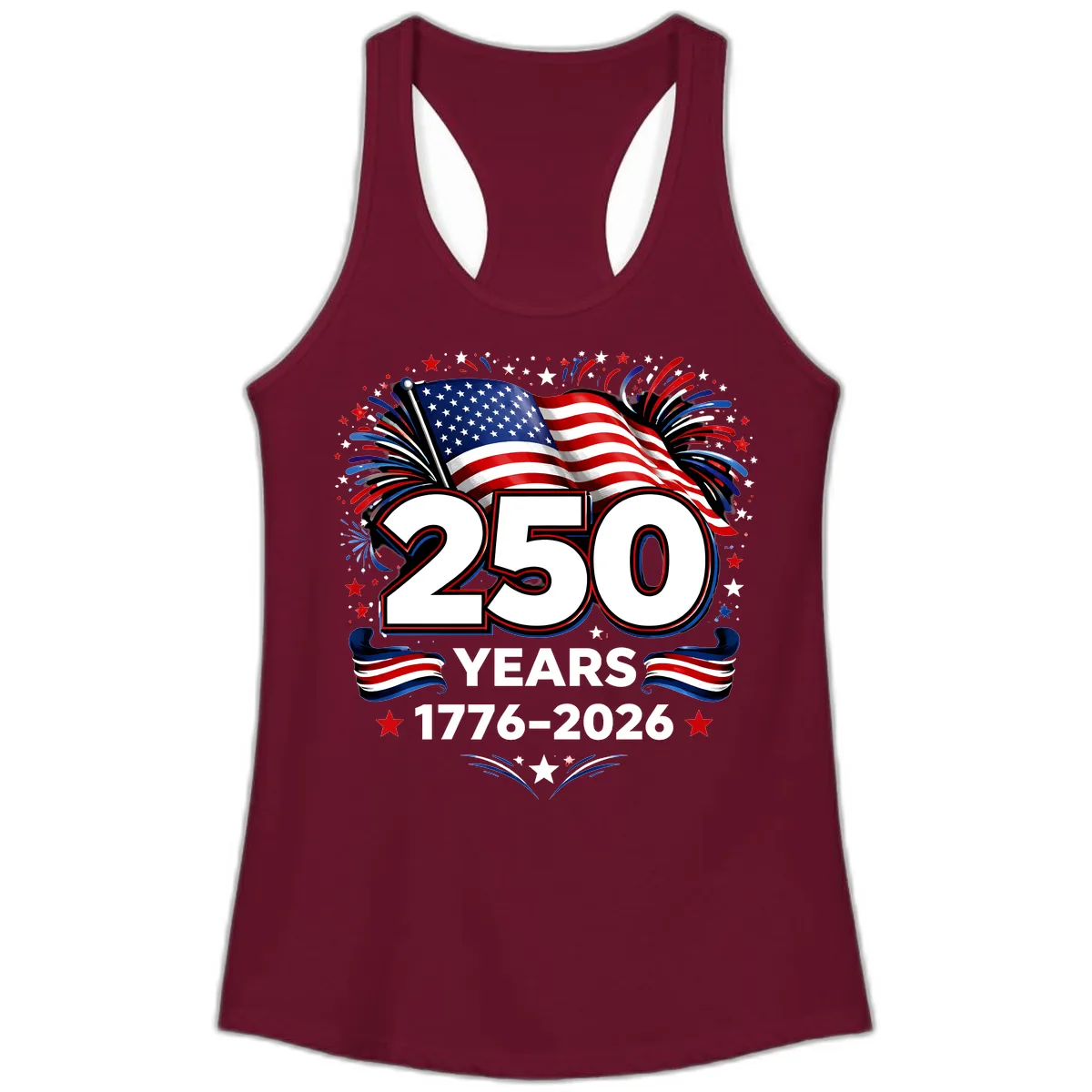 America's 250th Anniversary Celebration Design Ladies Tank in Solid Cardinal Red