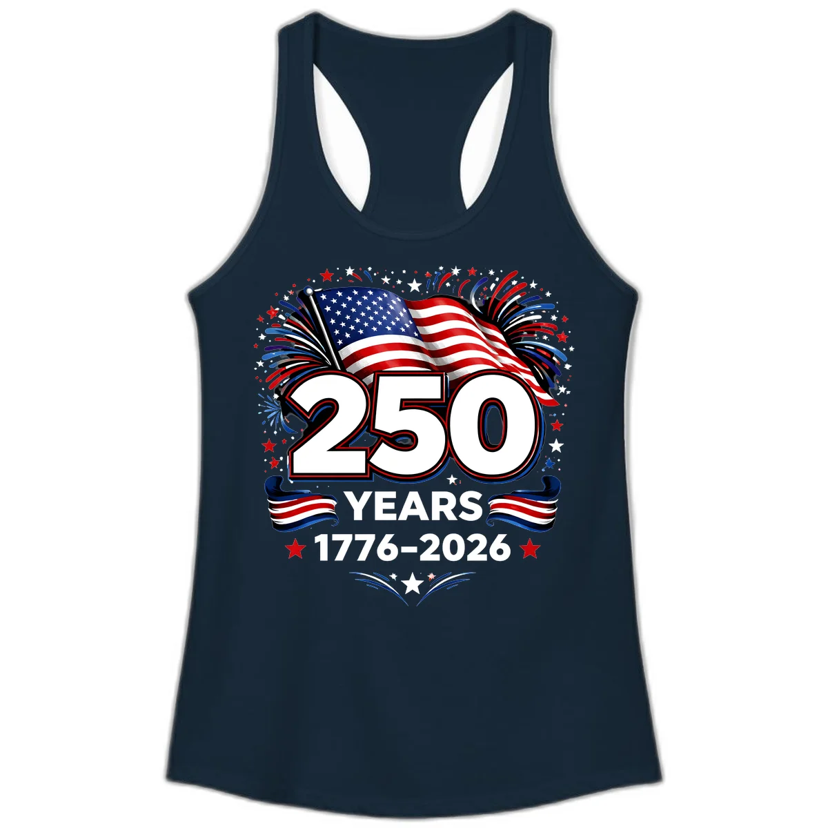 America's 250th Anniversary Celebration Design Ladies Tank in Solid Midnight Navy