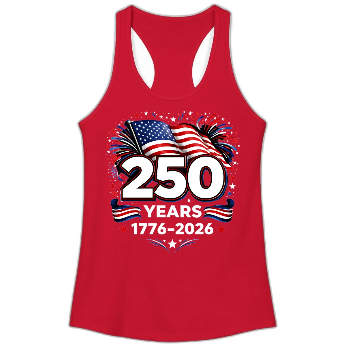America's 250th Anniversary Celebration Design Ladies Tank in Solid Red