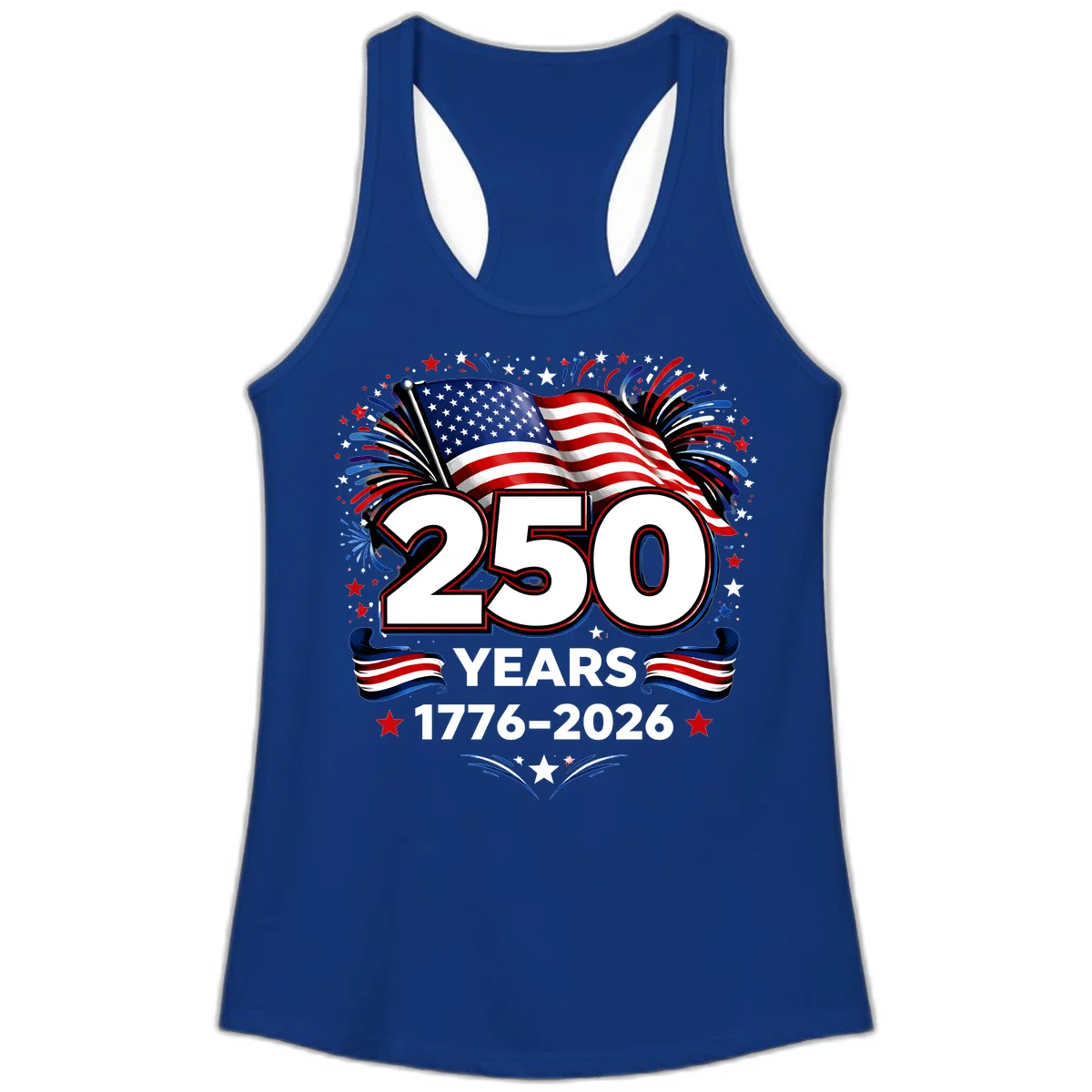 America's 250th Anniversary Celebration Design Ladies Tank in Solid Royal
