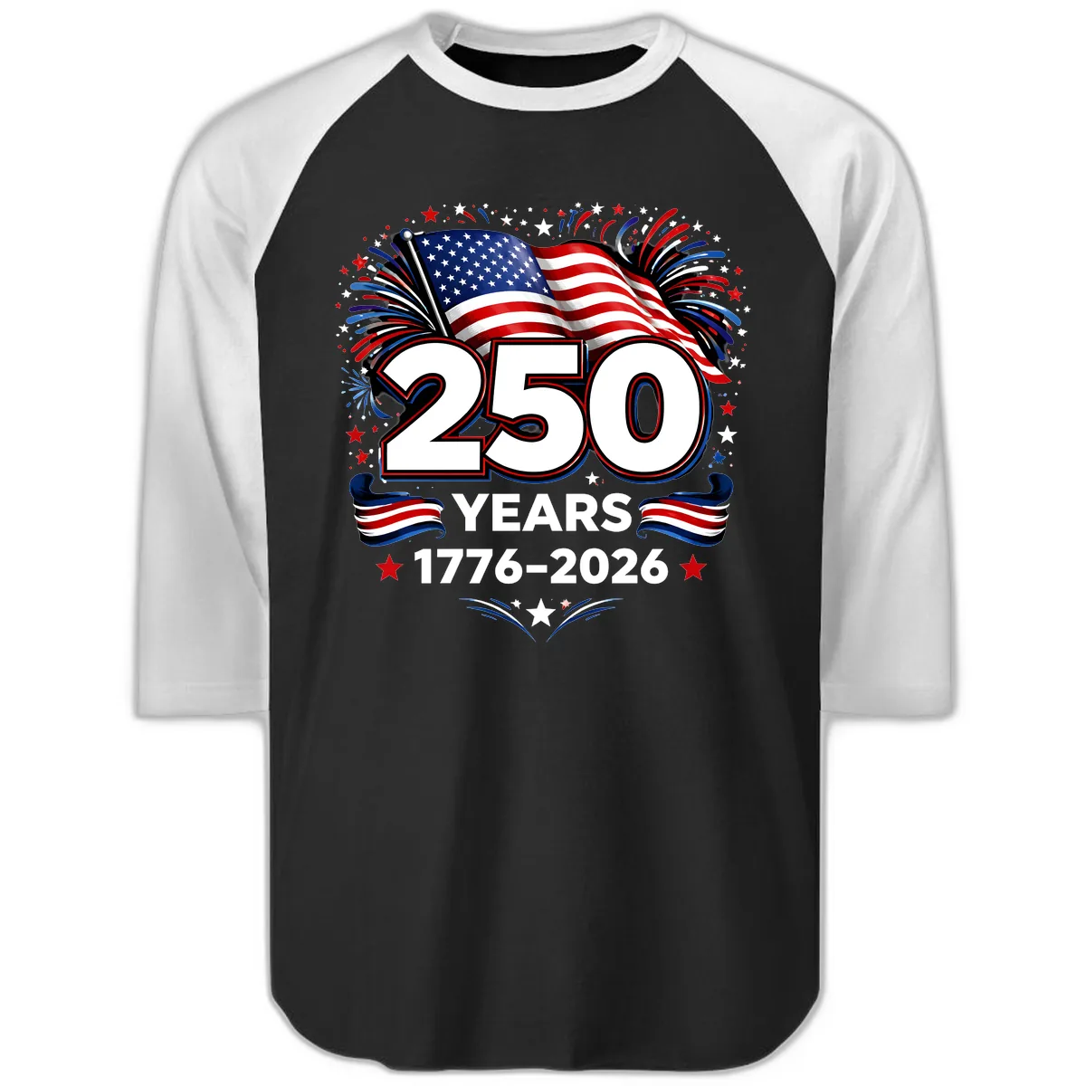 America's 250th Anniversary Celebration Design Raglan 3/4 in Black White