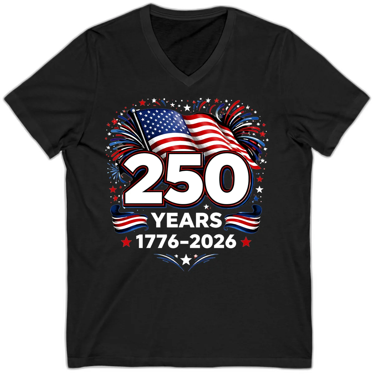 America's 250th Anniversary Celebration Design V-Neck in Black