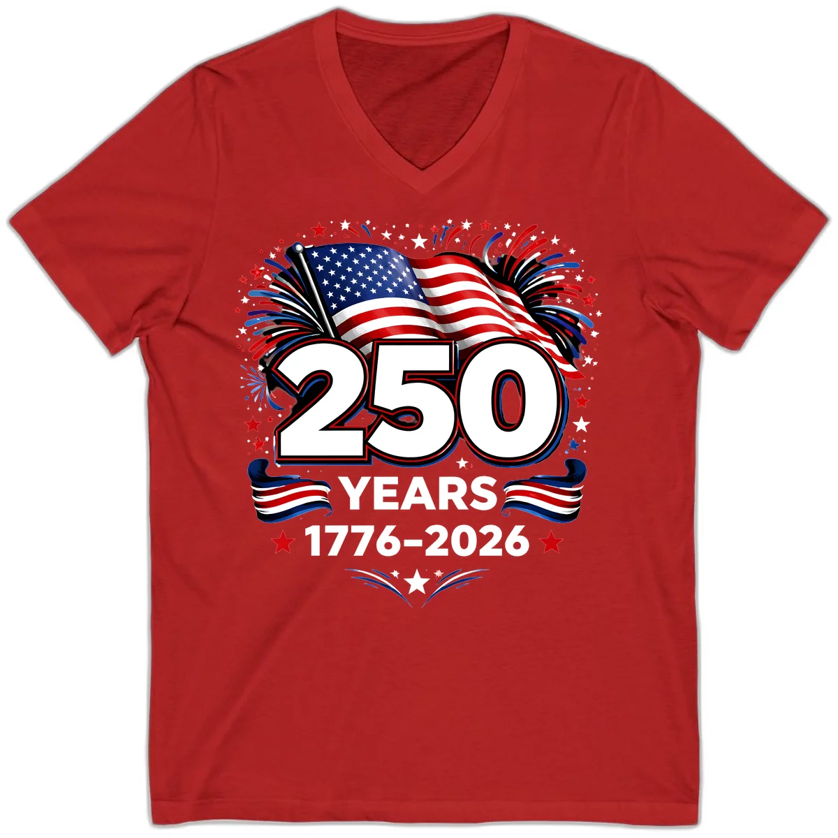 America's 250th Anniversary Celebration Design V-Neck in Red