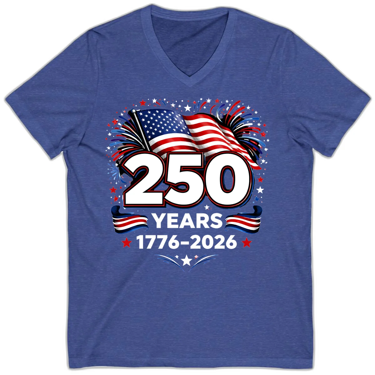 America's 250th Anniversary Celebration Design V-Neck in Heather True Royal