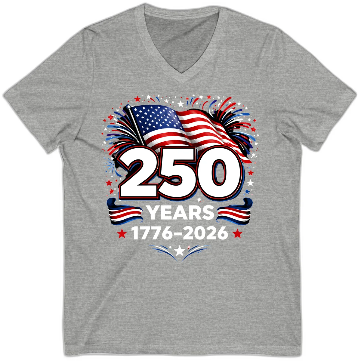 America's 250th Anniversary Celebration Design V-Neck in Athletic Heather
