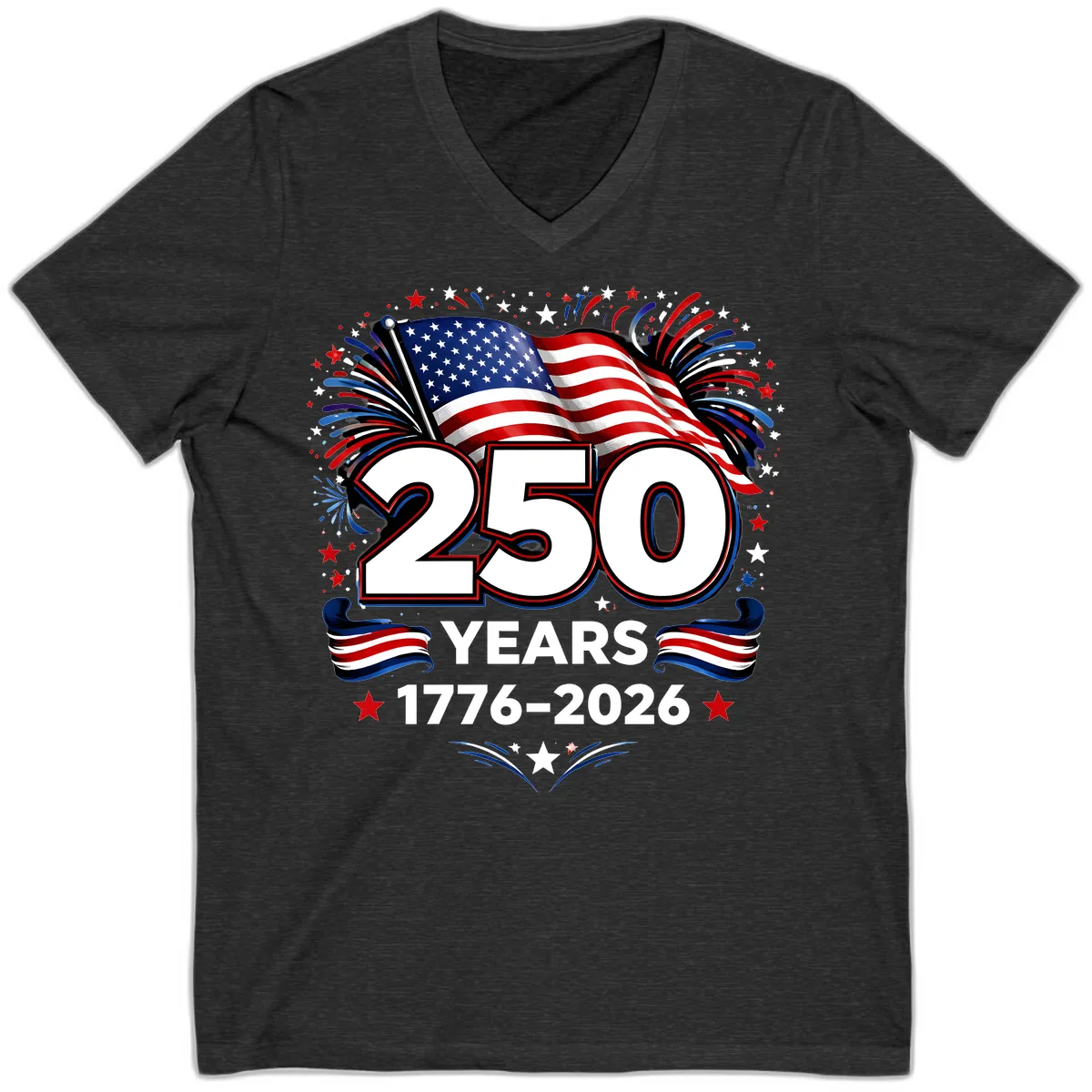 America's 250th Anniversary Celebration Design V-Neck in Dark Grey Heather