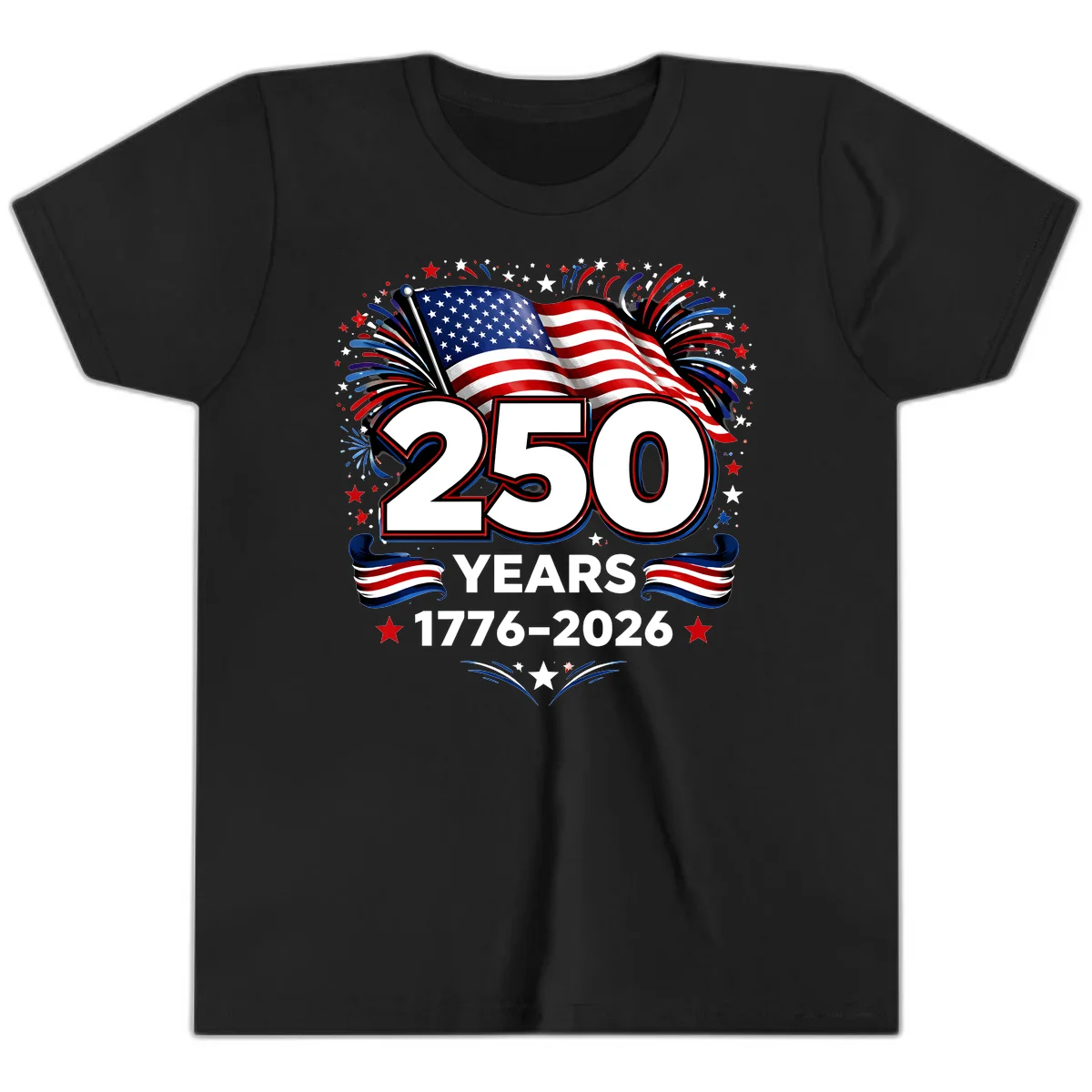America's 250th Anniversary Celebration Design Youth T-Shirt in Black