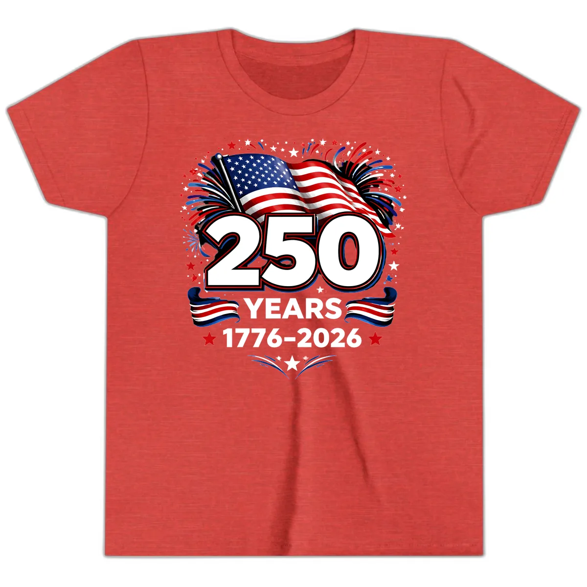 America's 250th Anniversary Celebration Design Youth T-Shirt in Heather Red