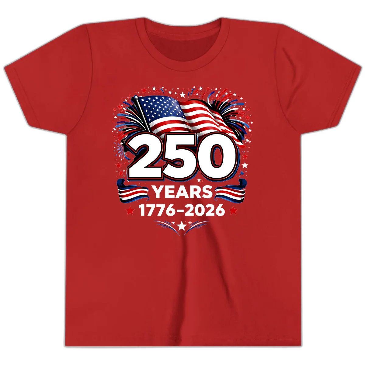 America's 250th Anniversary Celebration Design Youth T-Shirt in Red