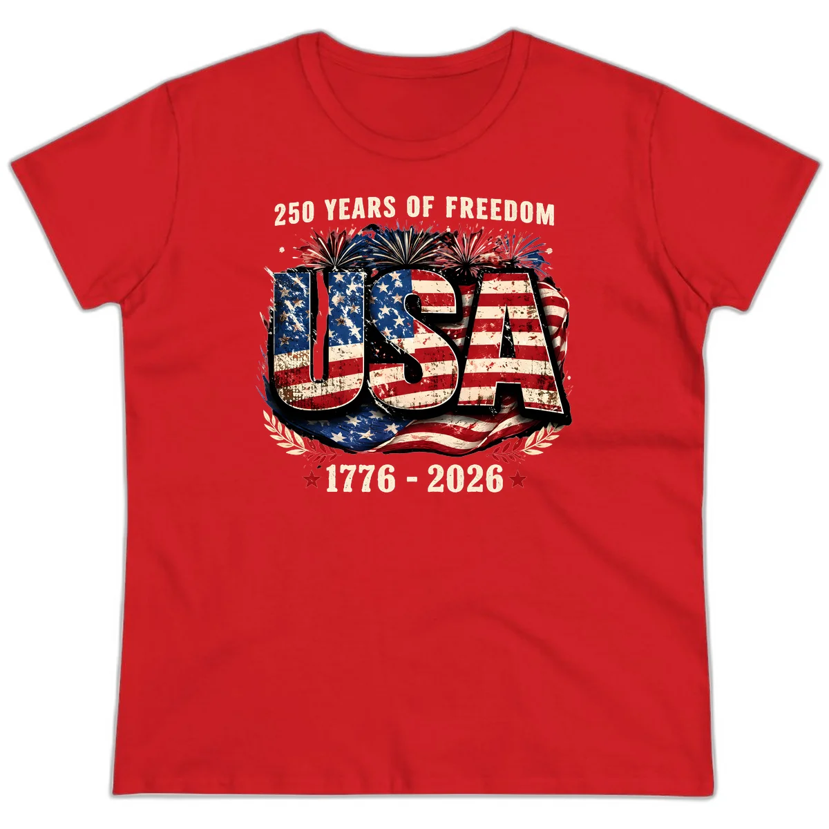 America's 250 Years of Freedom Celebration Ladies Tee in Red