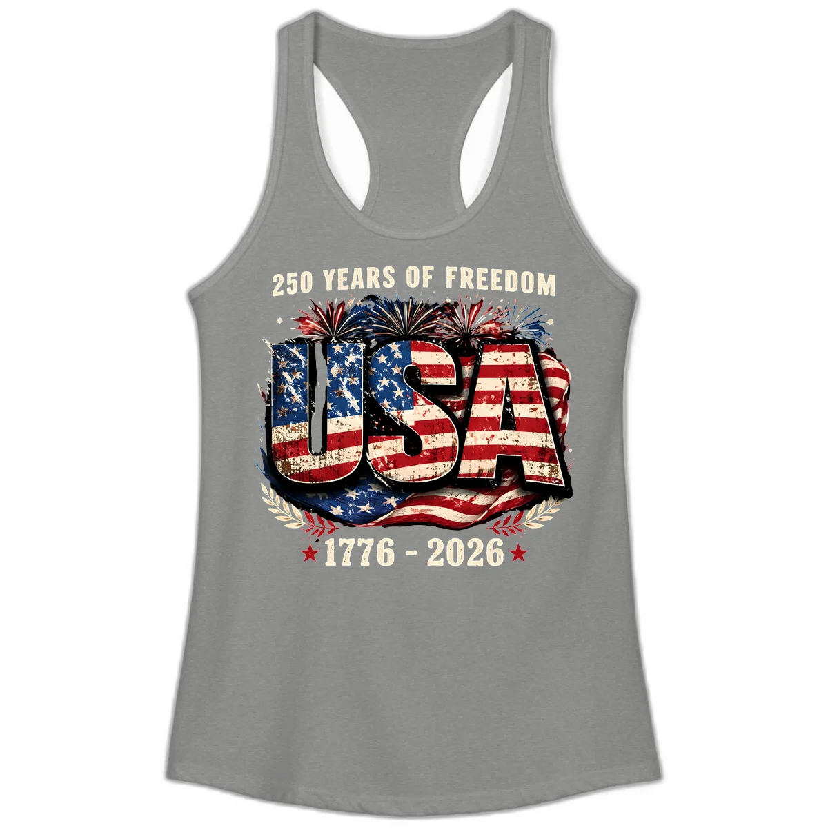 America's 250 Years of Freedom Celebration Ladies Tank in Heather Grey
