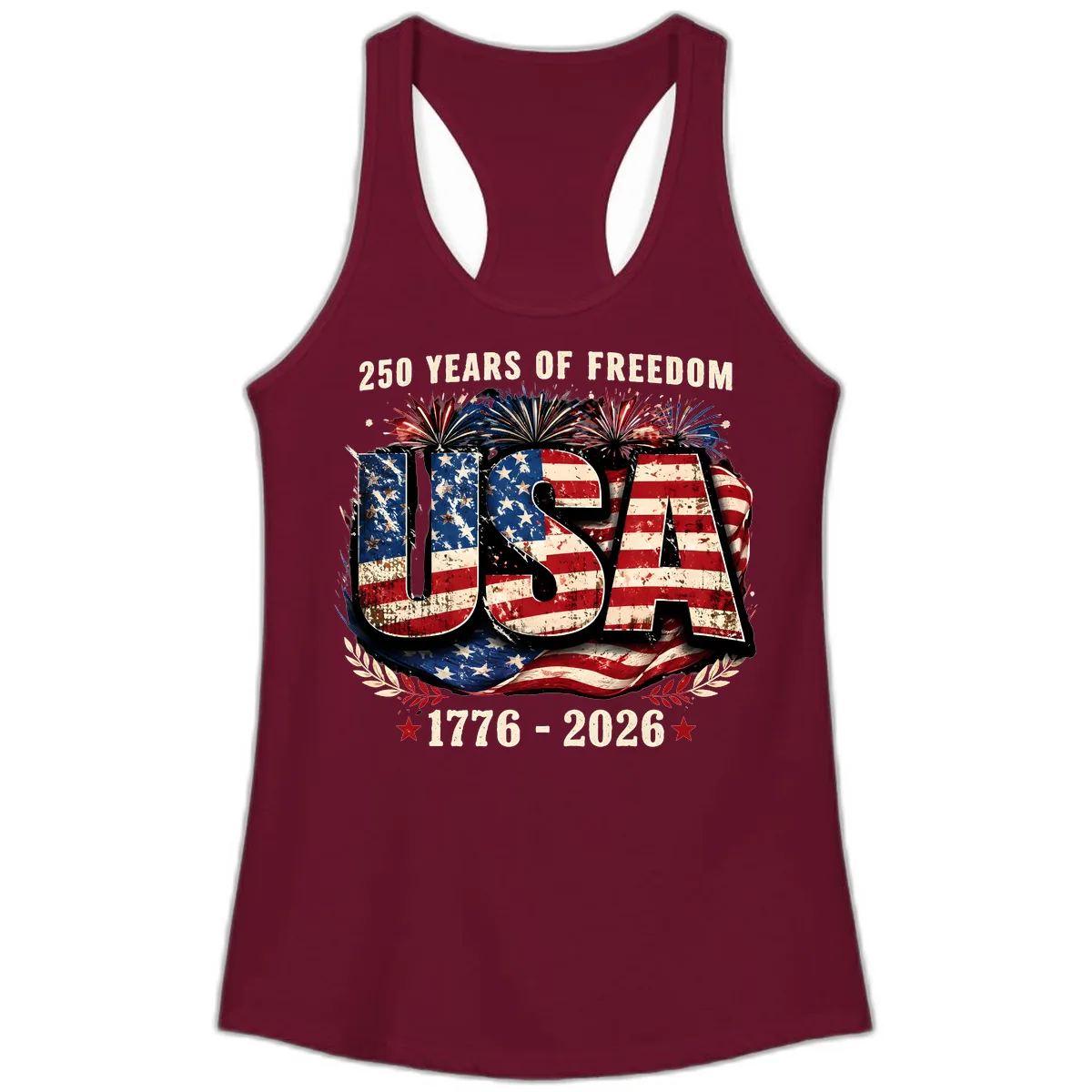 America's 250 Years of Freedom Celebration Ladies Tank in Solid Cardinal Red