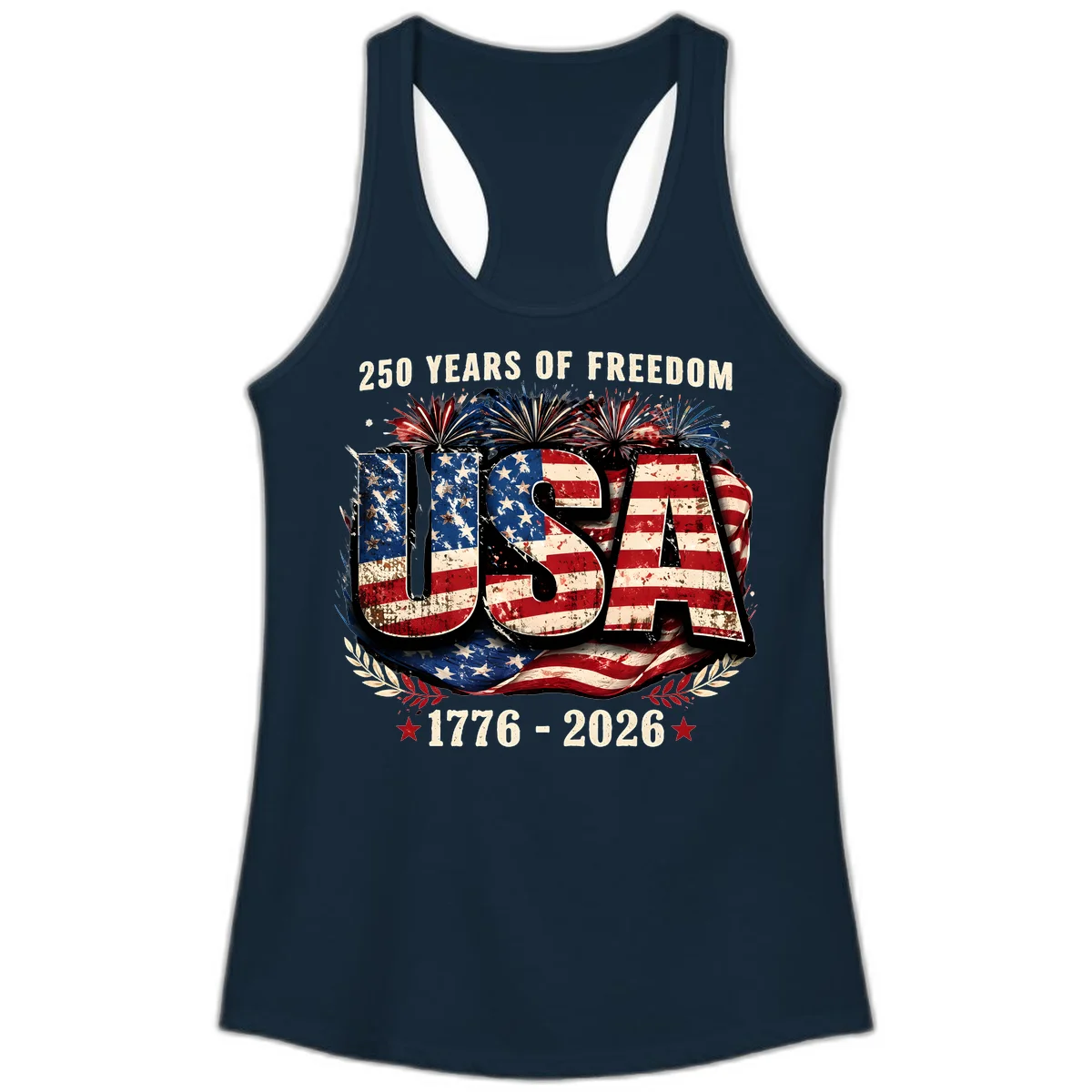 America's 250 Years of Freedom Celebration Ladies Tank in Solid Midnight Navy