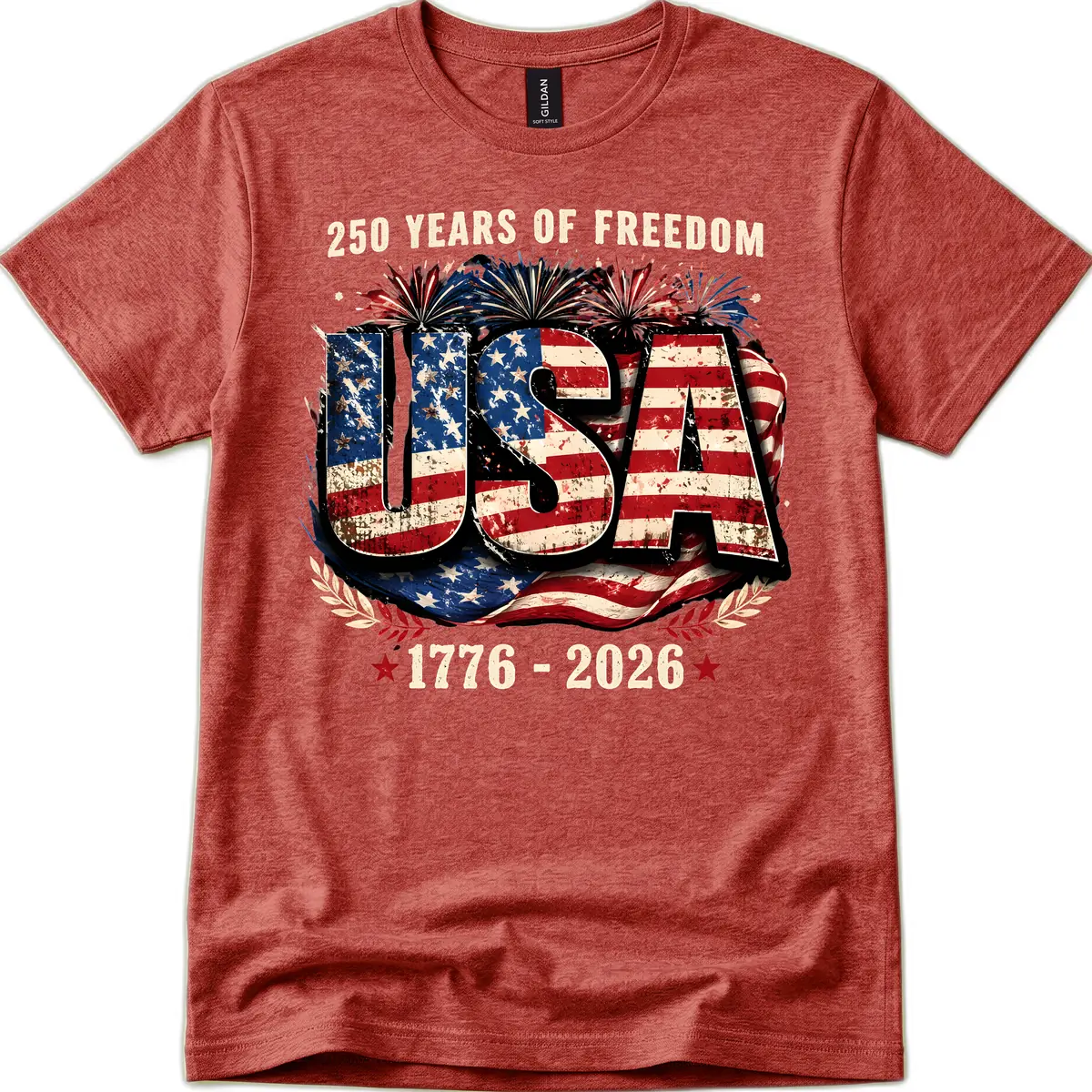 America's 250 Years of Freedom Celebration T-Shirt in Heather Cardinal