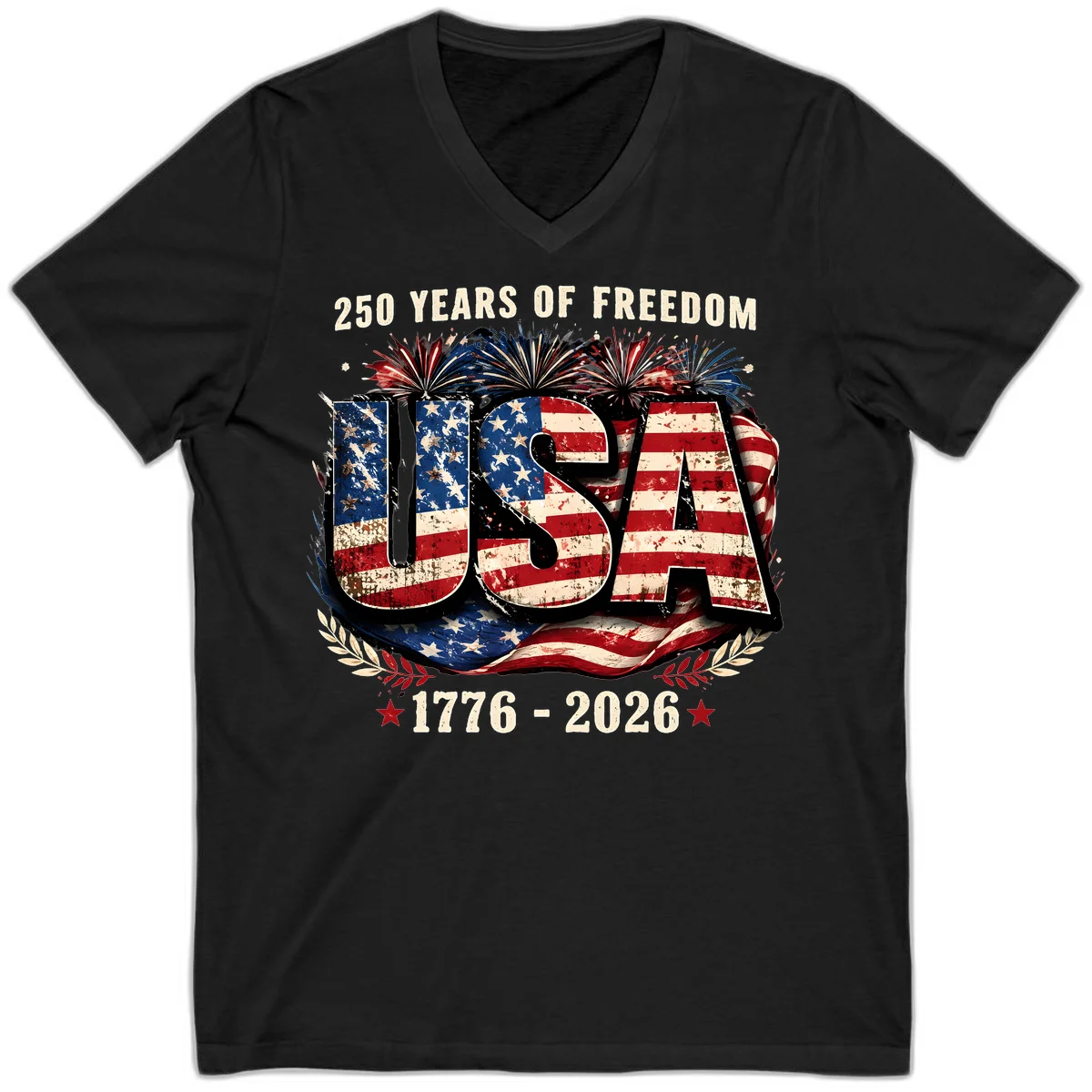 America's 250 Years of Freedom Celebration V-Neck in Black