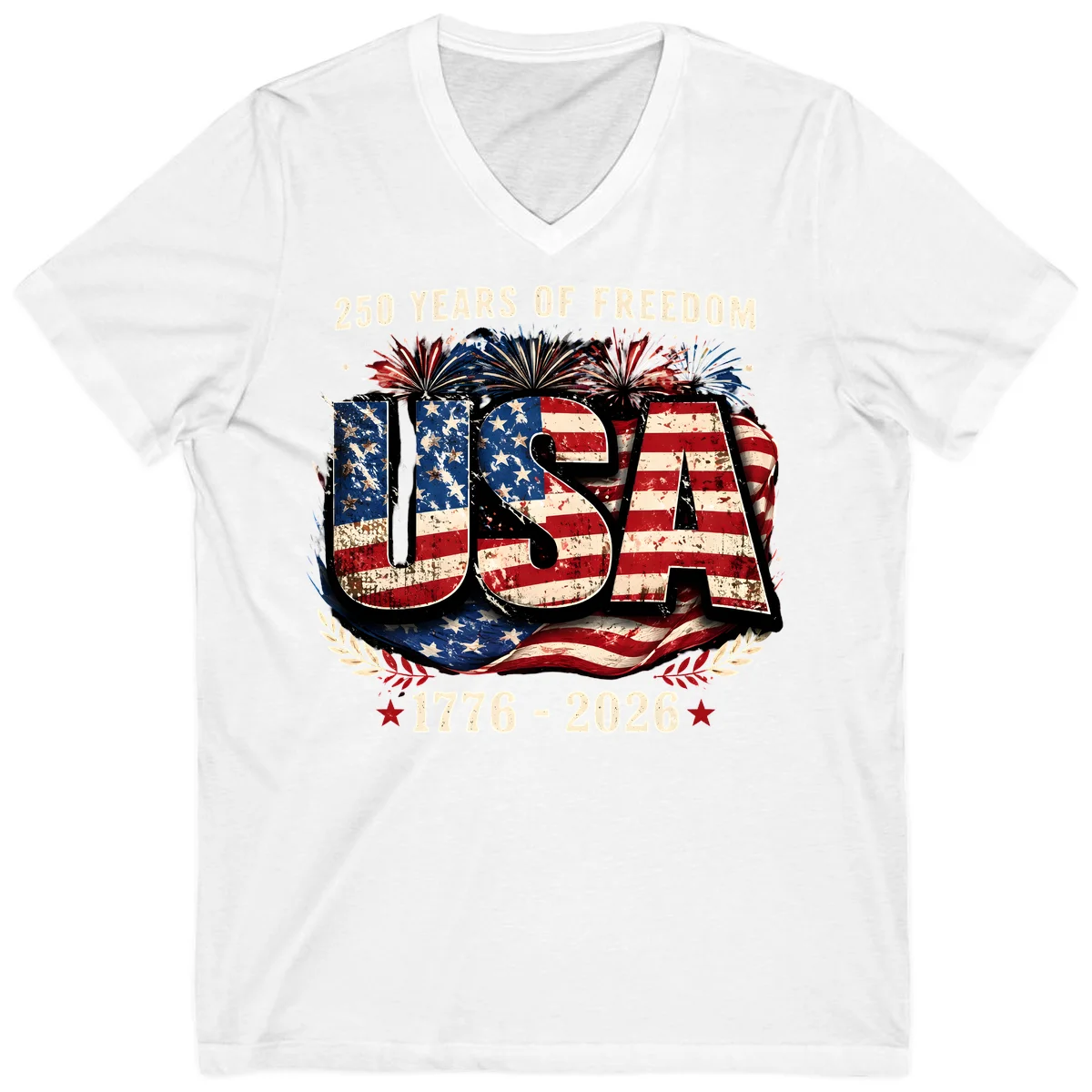 America's 250 Years of Freedom Celebration V-Neck in White
