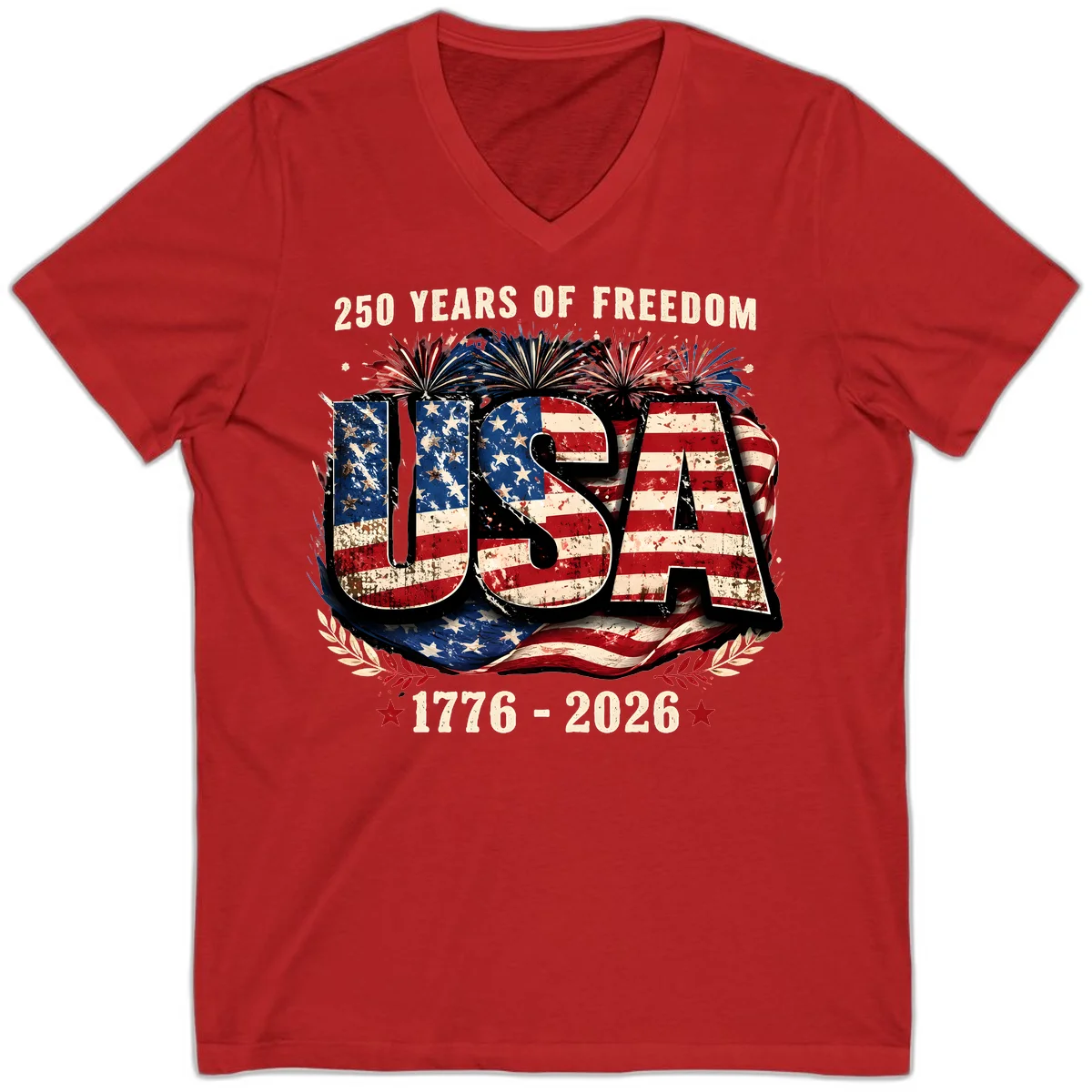 America's 250 Years of Freedom Celebration V-Neck in Red