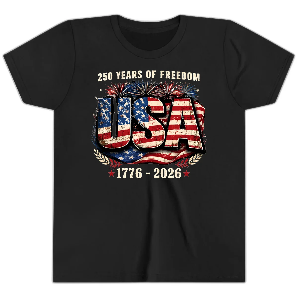 America's 250 Years of Freedom Celebration Youth T-Shirt in Black
