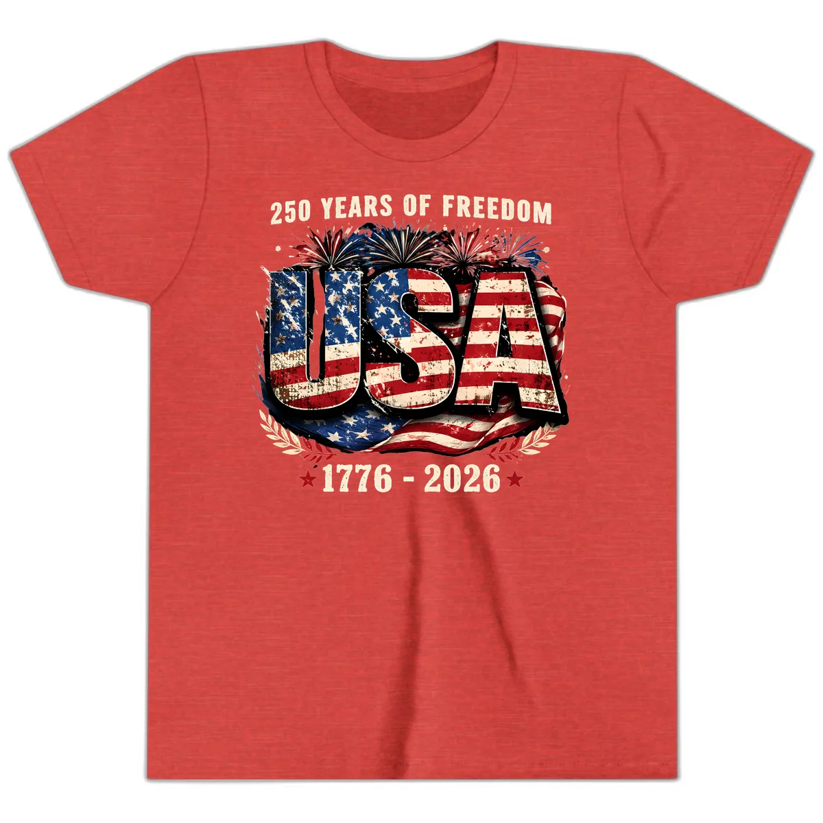 America's 250 Years of Freedom Celebration Youth T-Shirt in Heather Red