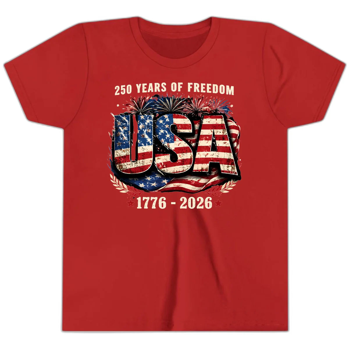 America's 250 Years of Freedom Celebration Youth T-Shirt in Red