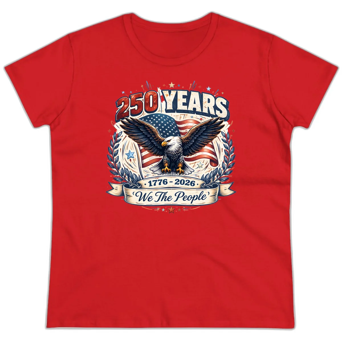 America 250 Years We The People Celebration Ladies Tee in Red