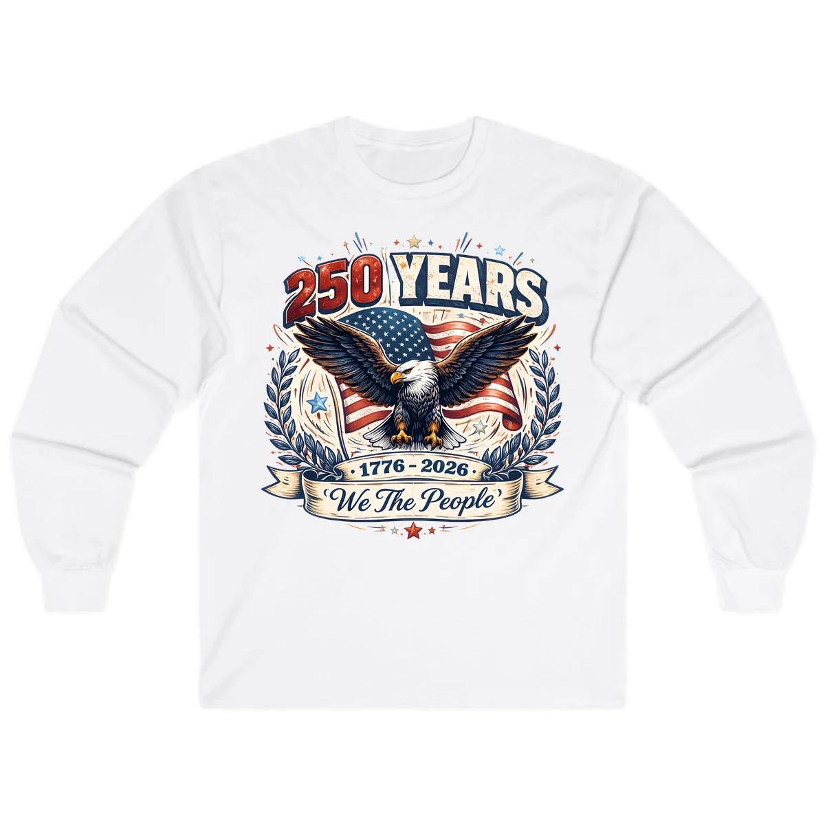 America 250 Years We The People Celebration Long Sleeve in White
