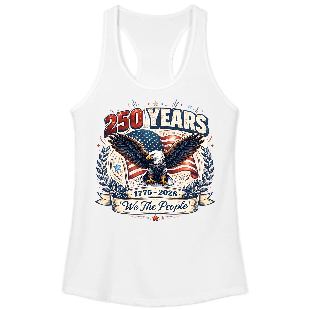 America 250 Years We The People Celebration Ladies Tank in White