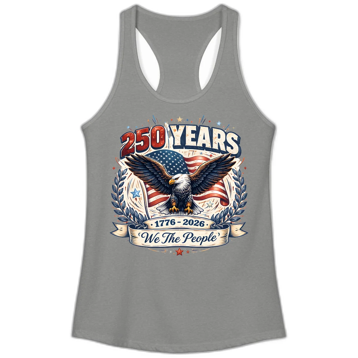 America 250 Years We The People Celebration Ladies Tank in Heather Grey