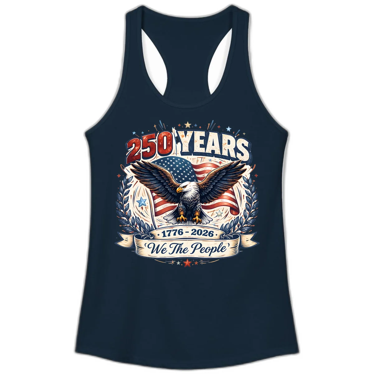 America 250 Years We The People Celebration Ladies Tank in Solid Midnight Navy