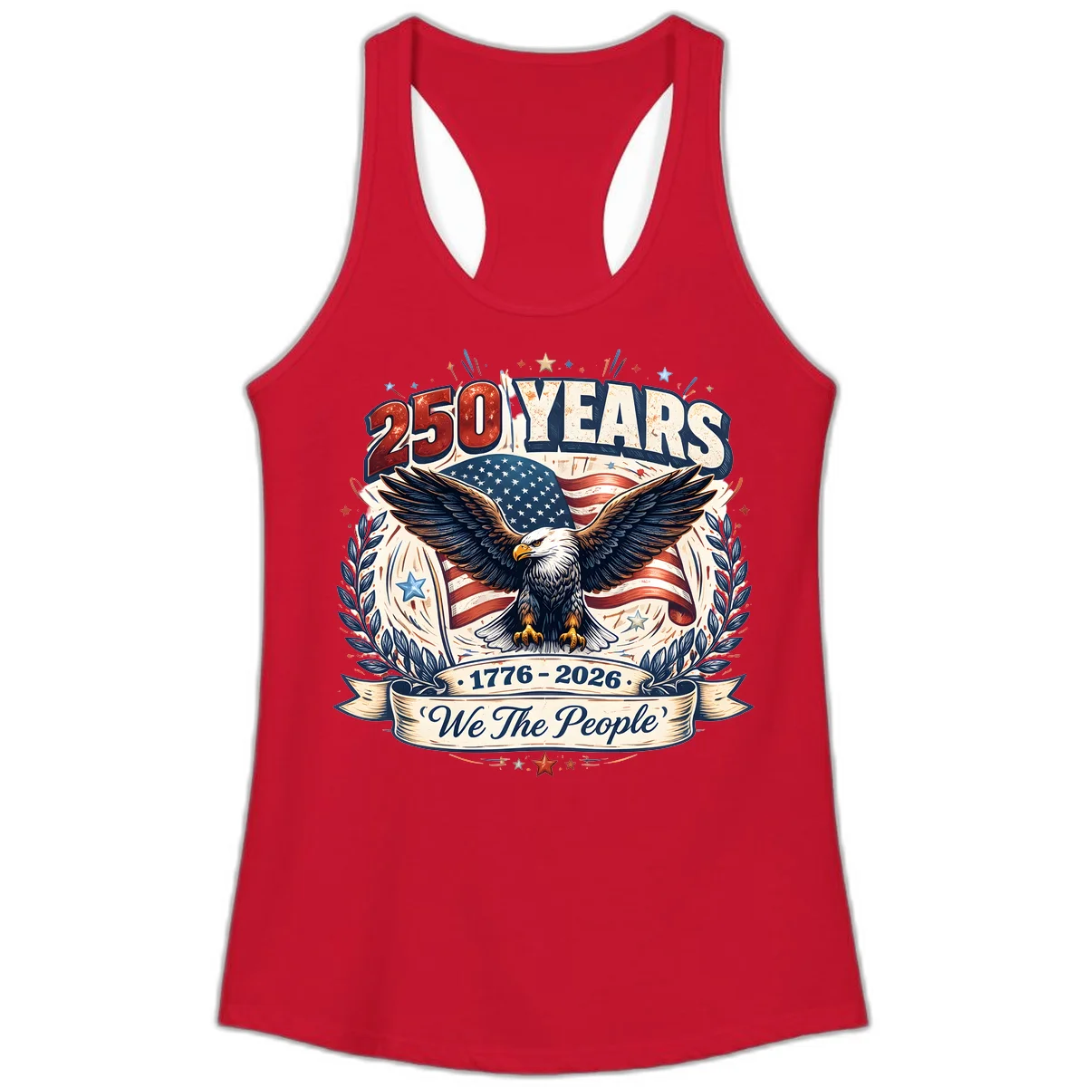 America 250 Years We The People Celebration Ladies Tank in Solid Red