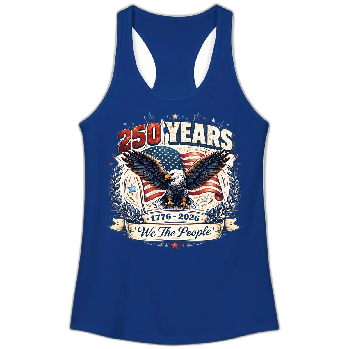 America 250 Years We The People Celebration Ladies Tank in Solid Royal