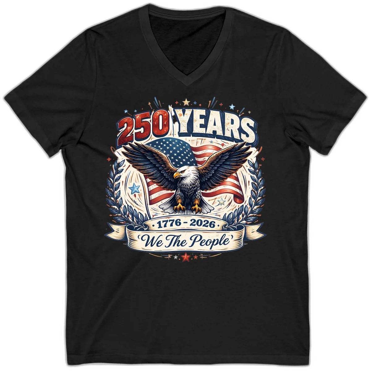 America 250 Years We The People Celebration V-Neck in Black