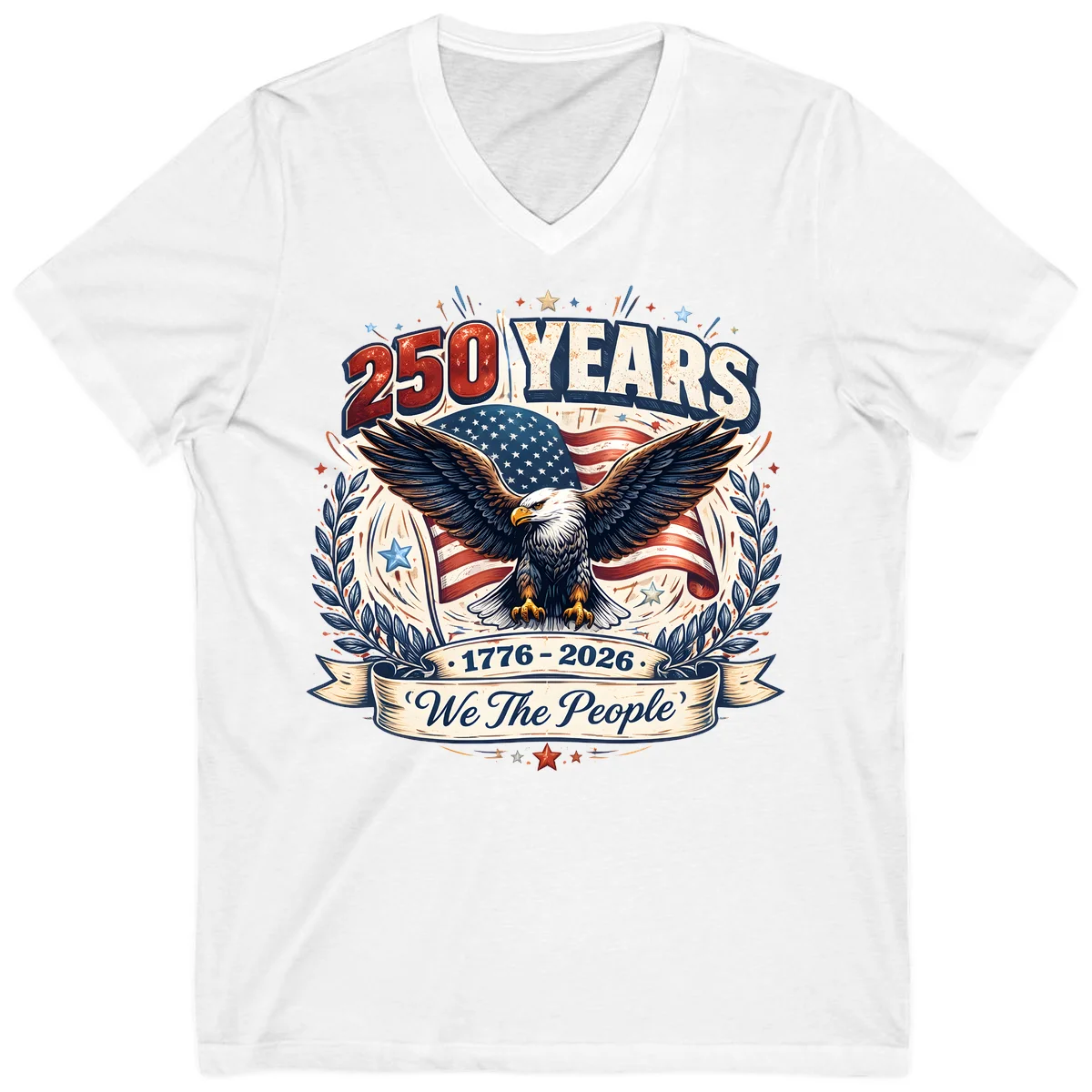 America 250 Years We The People Celebration V-Neck in White