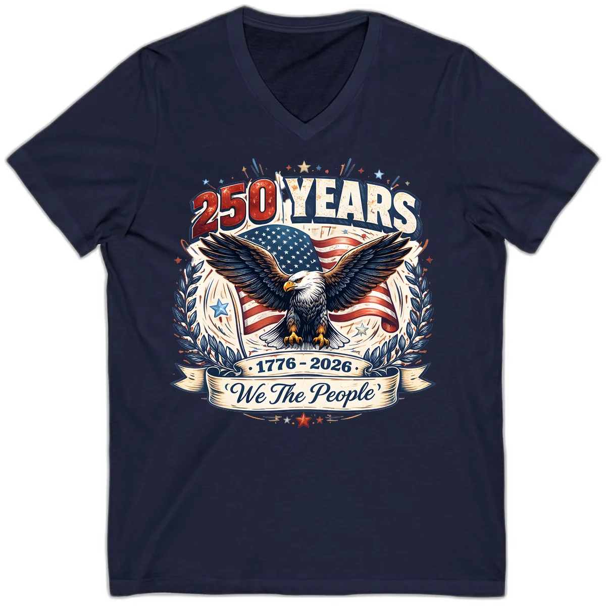 America 250 Years We The People Celebration V-Neck in Navy