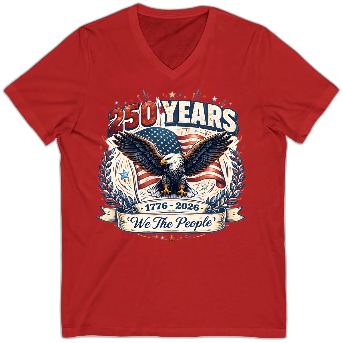 America 250 Years We The People Celebration V-Neck in Red