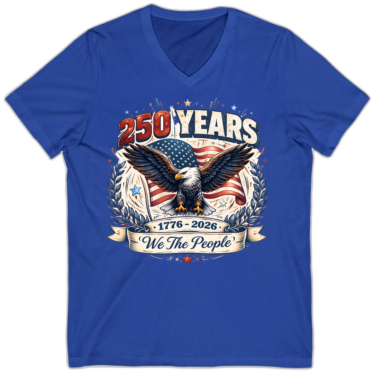 America 250 Years We The People Celebration V-Neck in True Royal