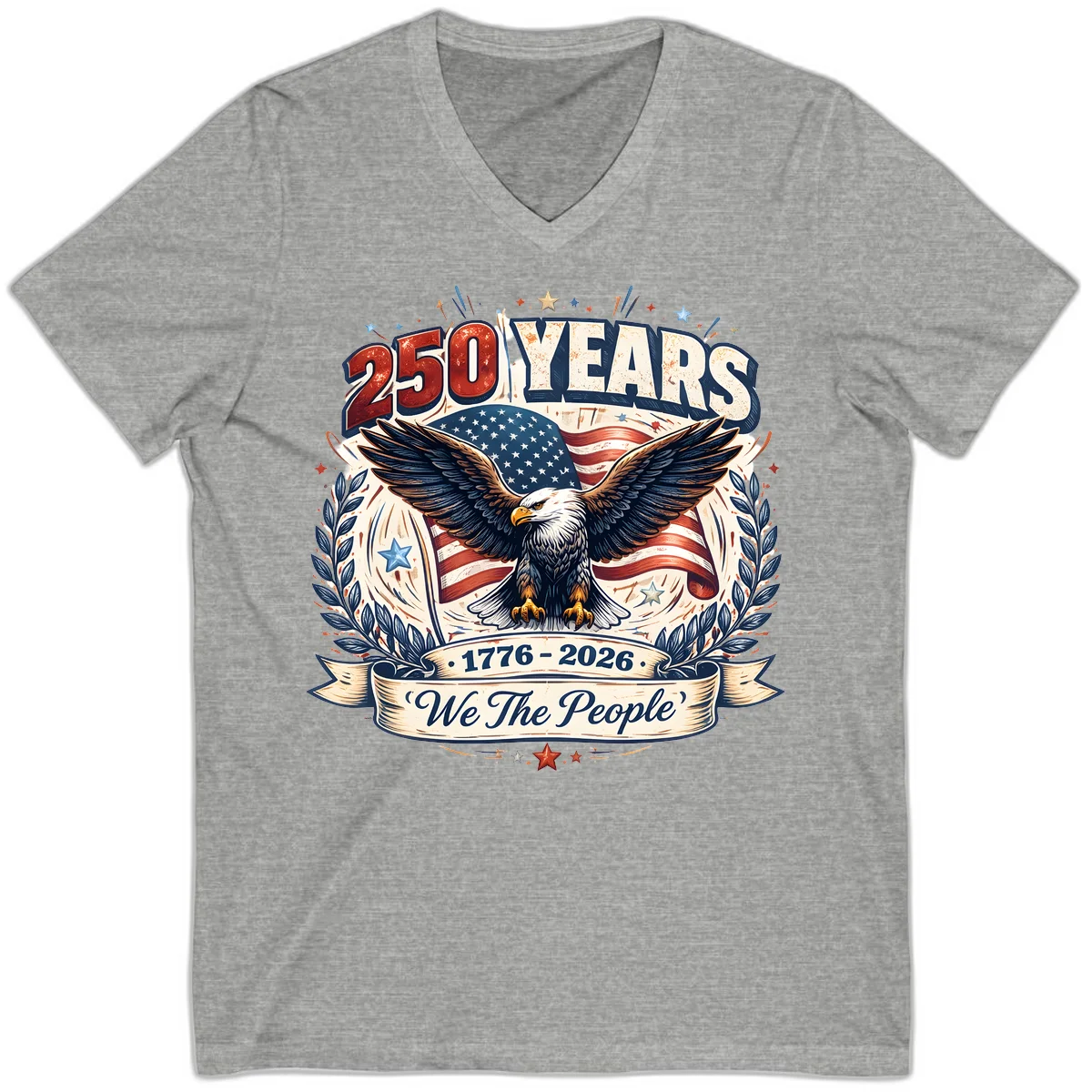 America 250 Years We The People Celebration V-Neck in Athletic Heather