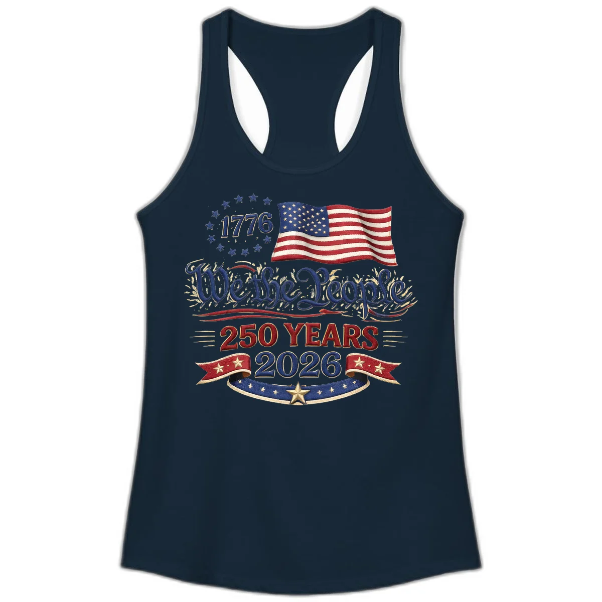 We the People 1776 250 Years 2026 Ladies Tank in Solid Midnight Navy