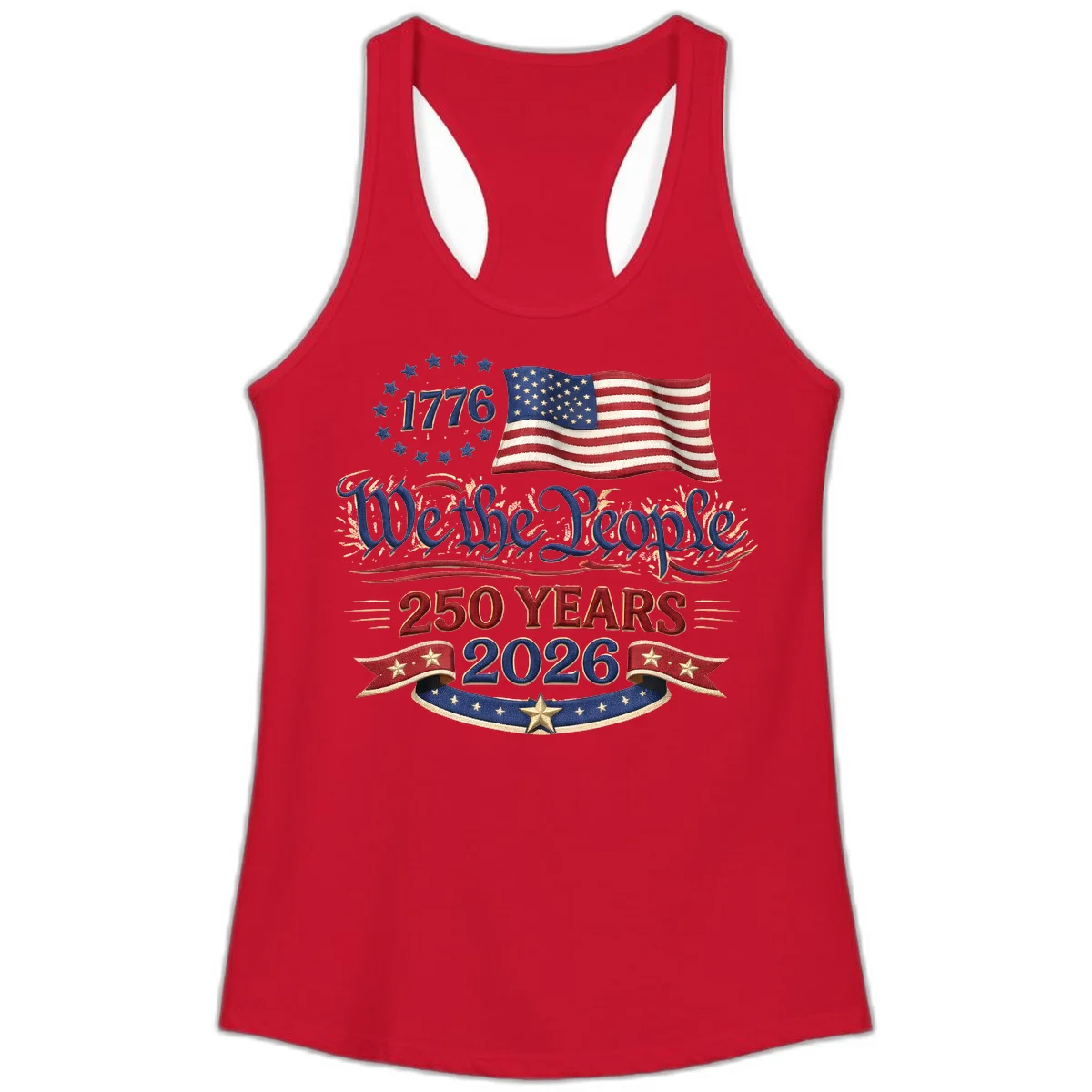 We the People 1776 250 Years 2026 Ladies Tank in Solid Red