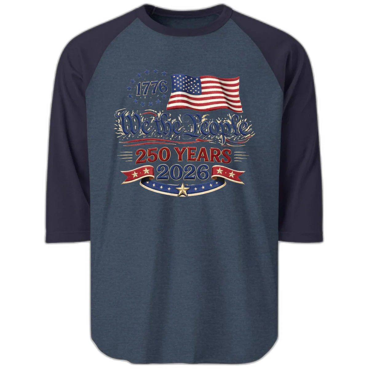 We the People 1776 250 Years 2026 Raglan 3/4 in Heather Denim Navy