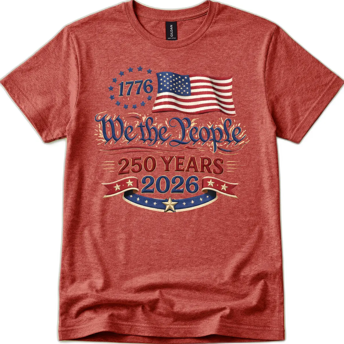 We the People 1776 250 Years 2026 Patriotic Celebration T-Shirt in Heather Cardinal