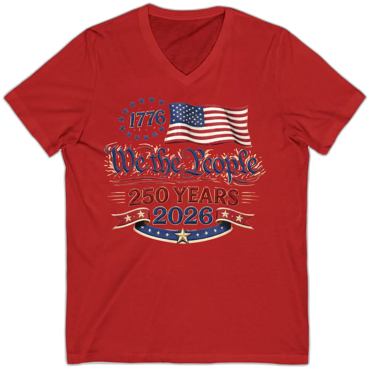 We the People 1776 250 Years 2026 V-Neck in Red