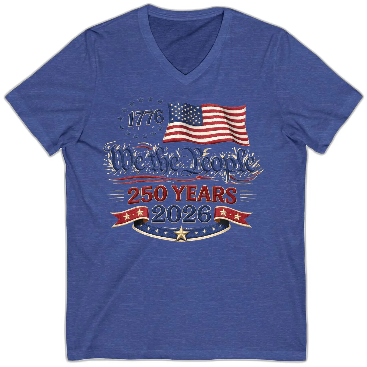 We the People 1776 250 Years 2026 V-Neck in Heather True Royal