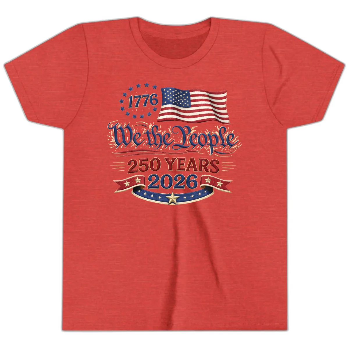 We the People 1776 250 Years 2026 Patriotic Celebration Youth T-Shirt in Heather Red