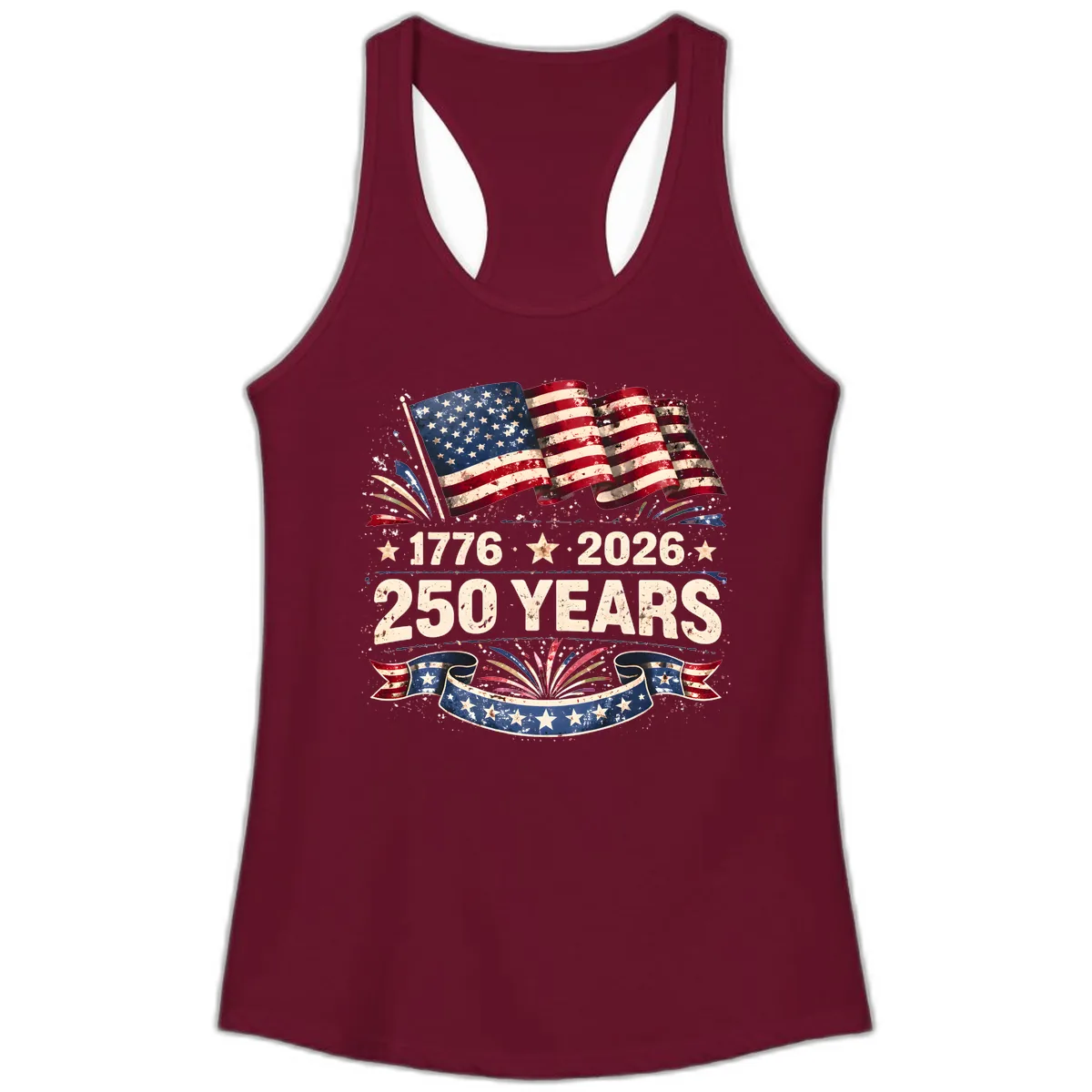 America's 250th Anniversary Semiquincentennial Celebration Ladies Tank in Solid Cardinal Red