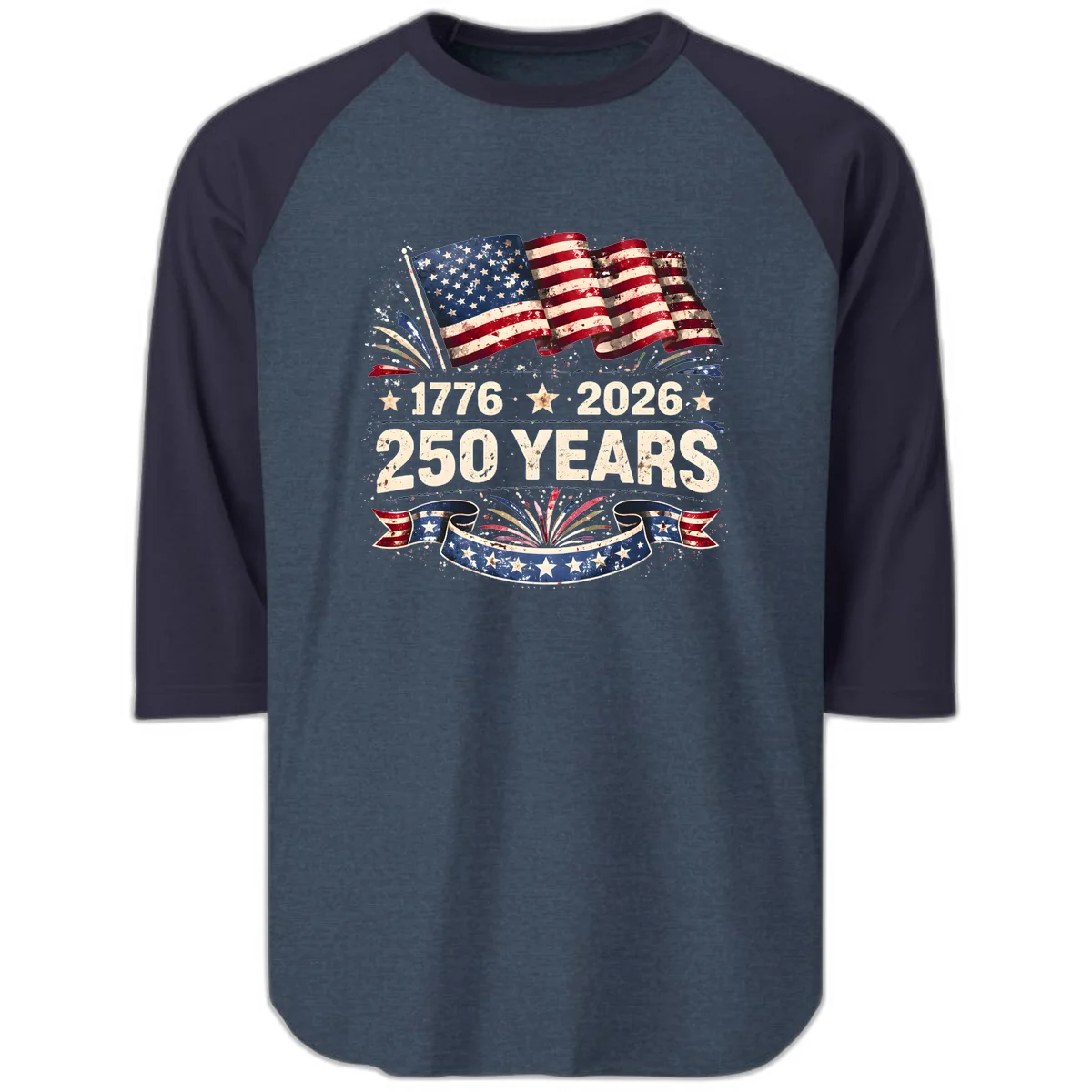 America's 250th Anniversary Raglan 3/4 in Heather Denim Navy