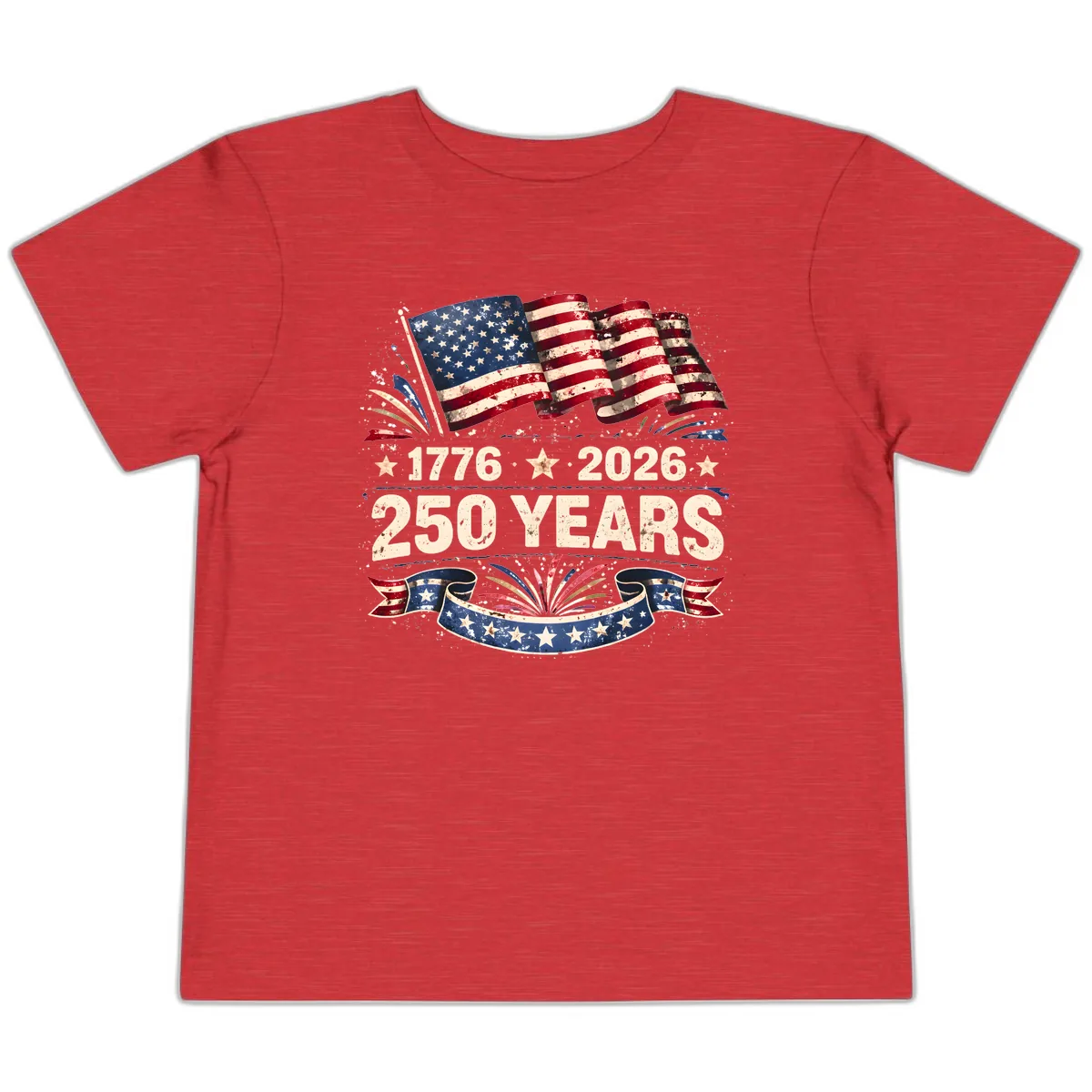 America's 250th Anniversary Semiquincentennial Celebration Toddler T-Shirt in Heather Red