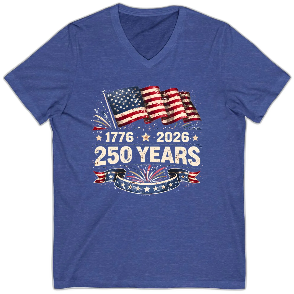 America's 250th Anniversary V-Neck in Heather True Royal